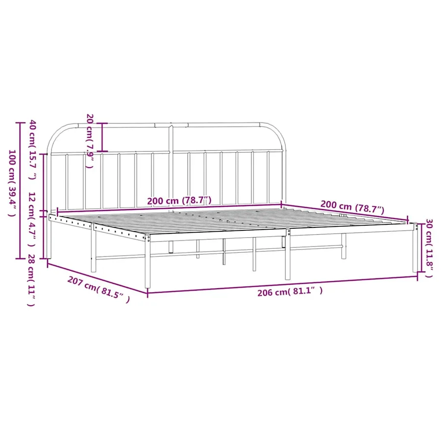 Cadre de lit métal sans matelas avec tête de lit noir 200x200cm - 10