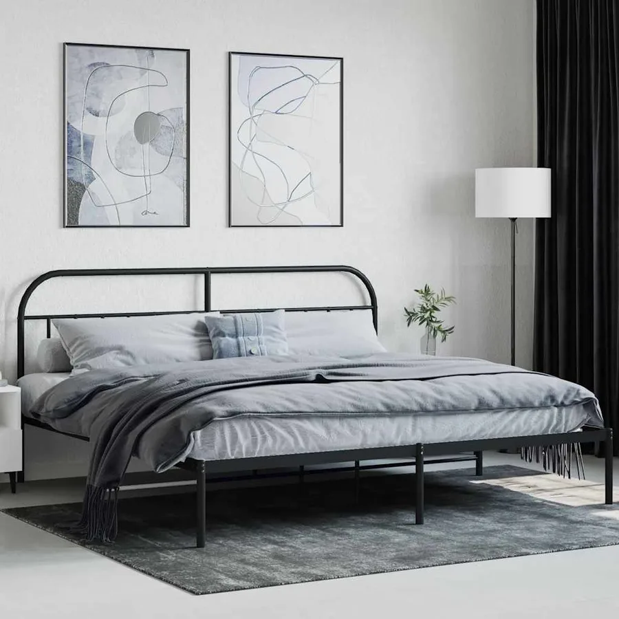 Cadre de lit métal sans matelas avec tête de lit noir 200x200cm - 4