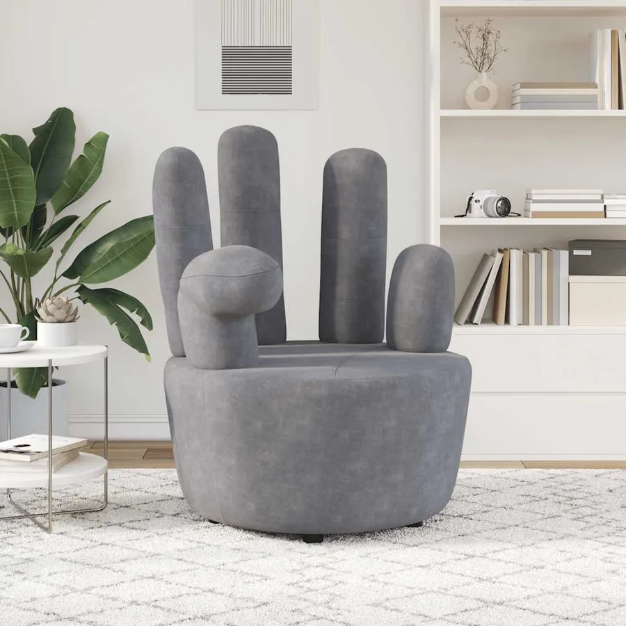 Chaise en forme de main gris velours - 3