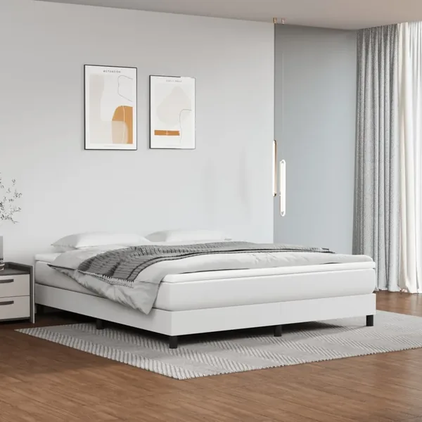 Sommier à lattes de lit avec matelas Blanc 160x200cm Similicuir