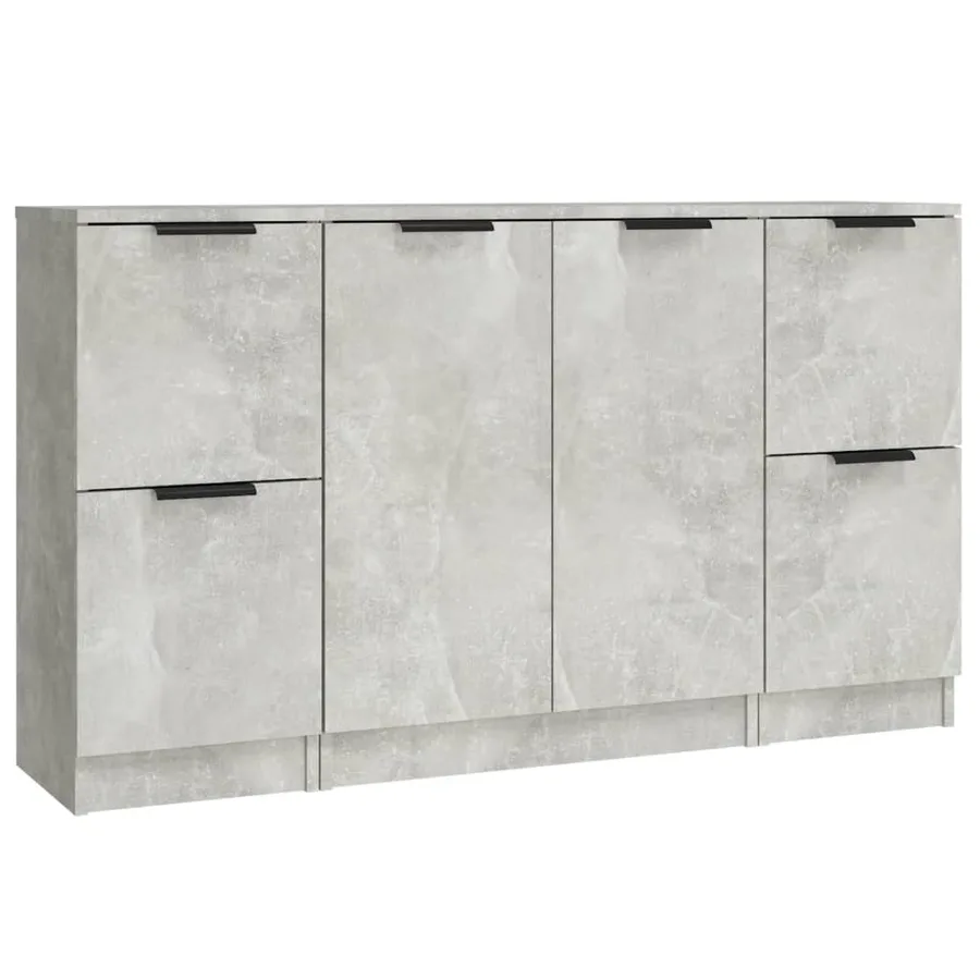 Buffets 3 pcs gris béton bois d'ingénierie - 2