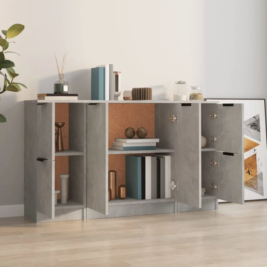 Buffets 3 pcs gris béton bois d'ingénierie - 3