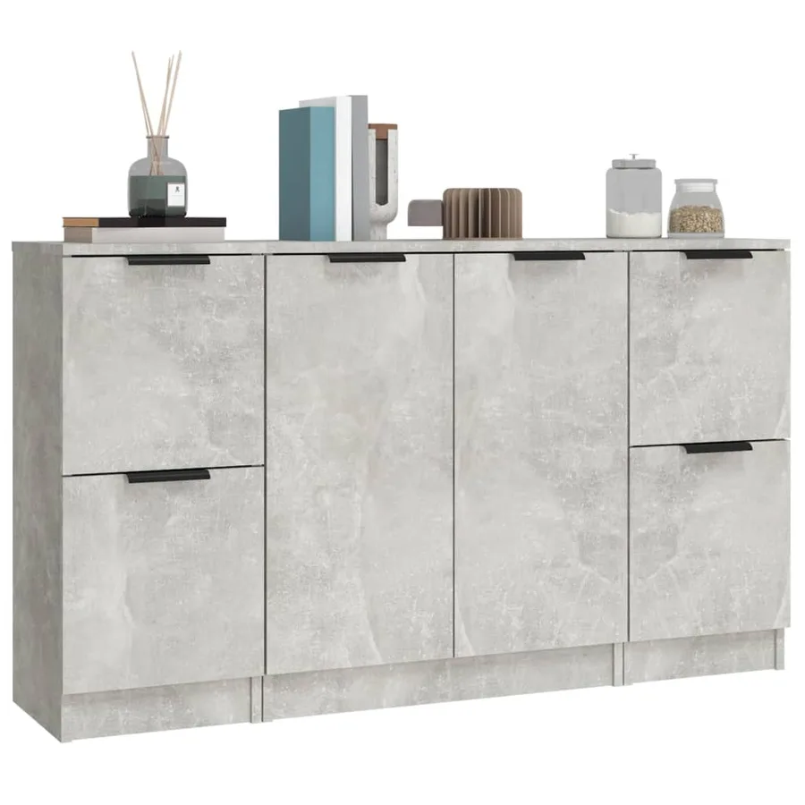 Buffets 3 pcs gris béton bois d'ingénierie - 4