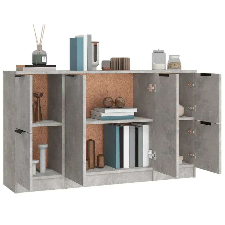 Buffets 3 pcs gris béton bois d'ingénierie - 5