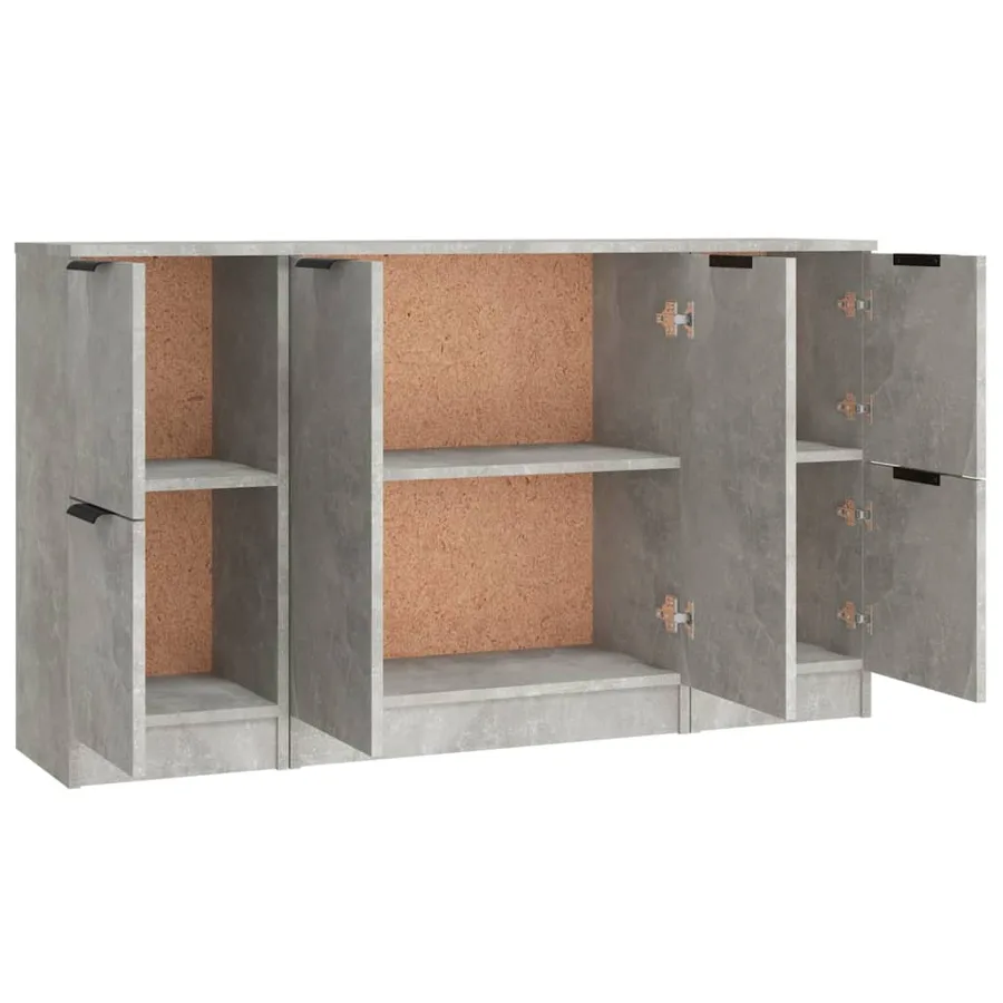 Buffets 3 pcs gris béton bois d'ingénierie - 6