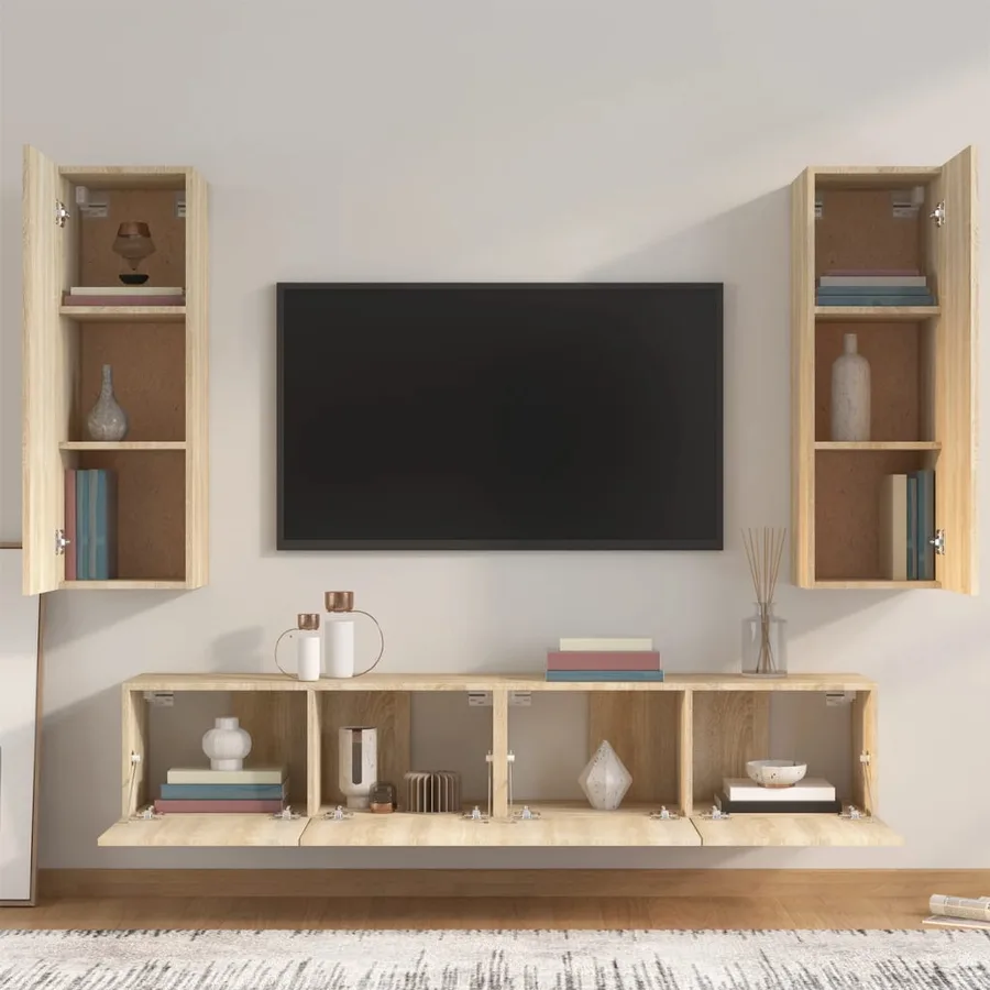 Ensemble de meubles TV 4 pcs Chêne sonoma Bois d'ingénierie - 3