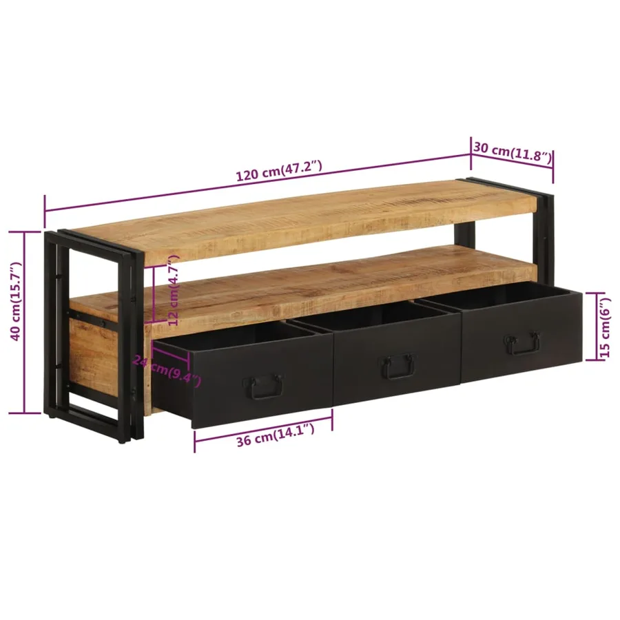 Meuble TV 120x30x40 cm Bois massif de manguier - 8