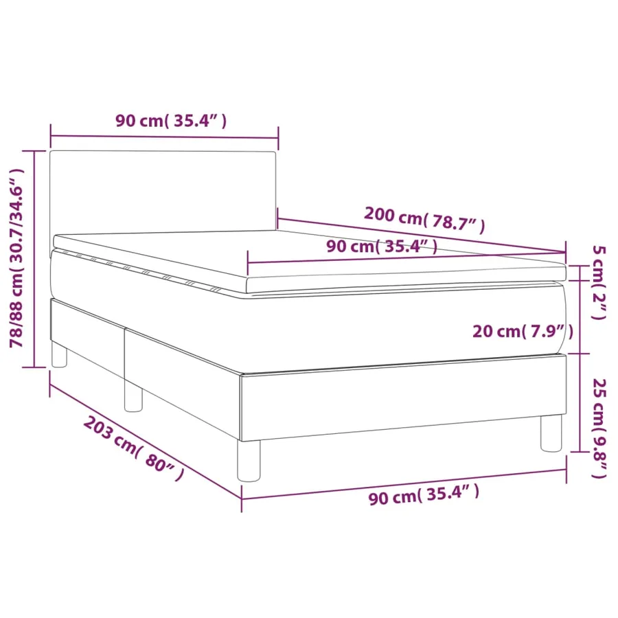 Sommier à lattes de lit avec matelas et LED Noir 90x200 cm - 8