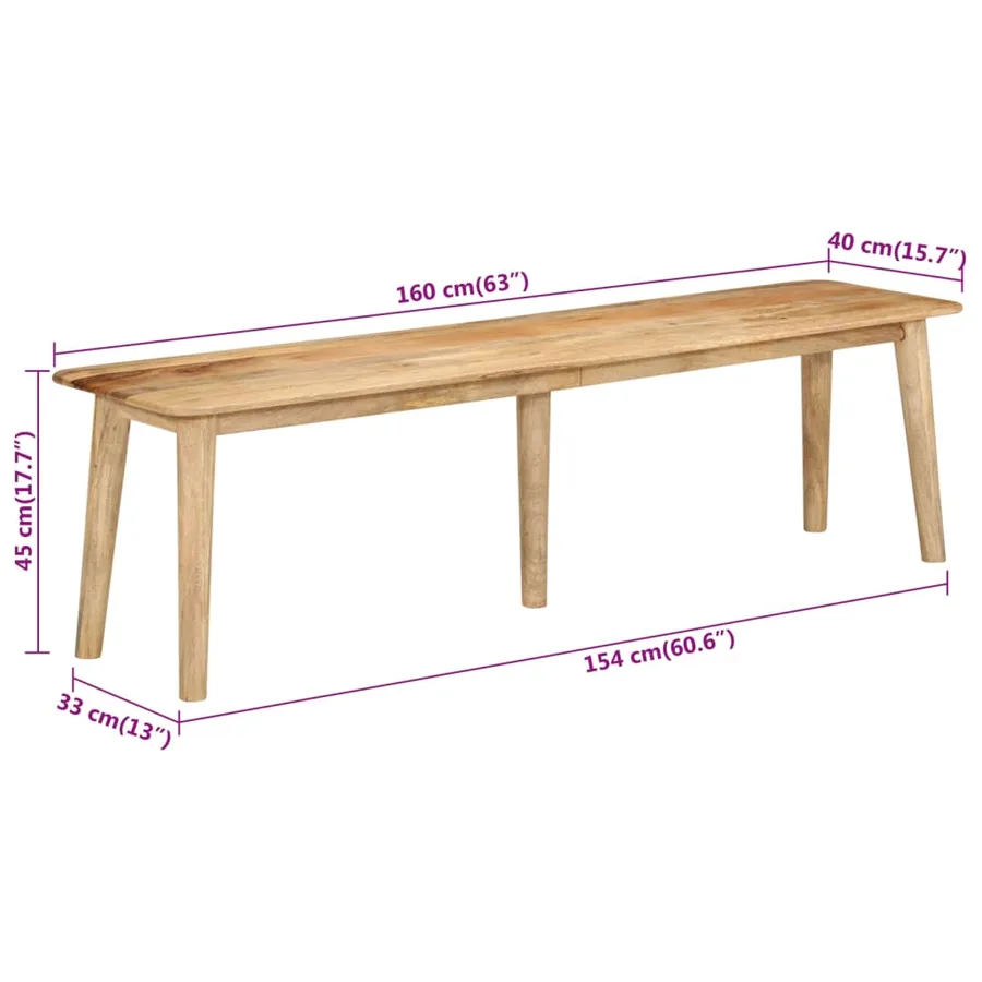 Banc 160x40x45 cm bois massif de manguier - 8