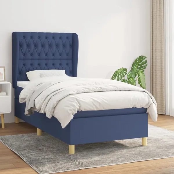Sommier à lattes de lit avec matelas Bleu 90x200 cm Tissu