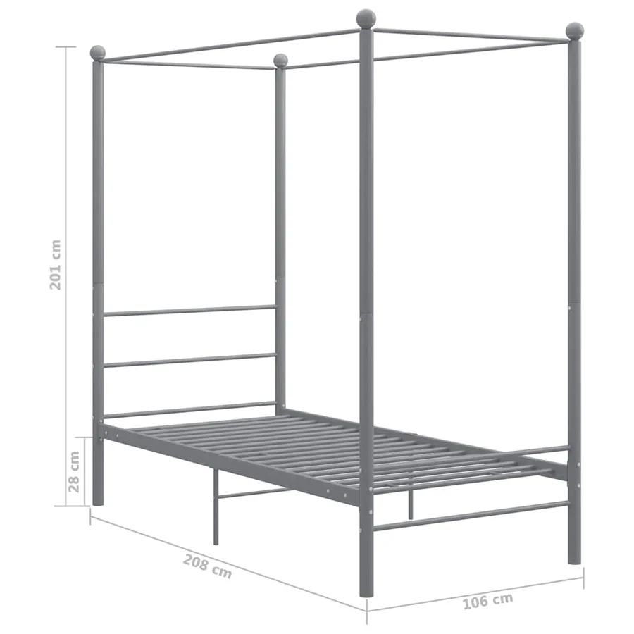 Cadre de lit à baldaquin sans matelas gris métal 90x200 cm - 6