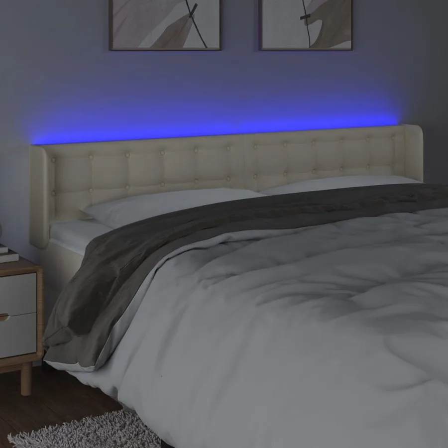 Tête de lit à LED Crème 163x16x78/88 cm Similicuir - 4