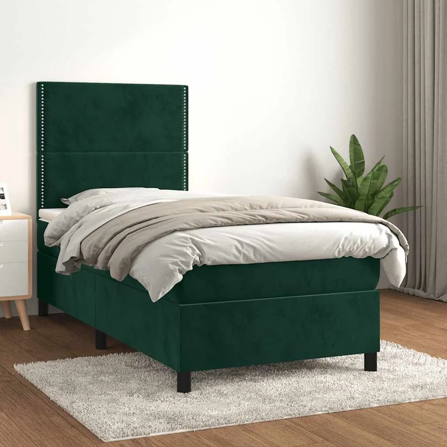 Sommier à lattes de lit avec matelas Vert foncé 100x200 cm