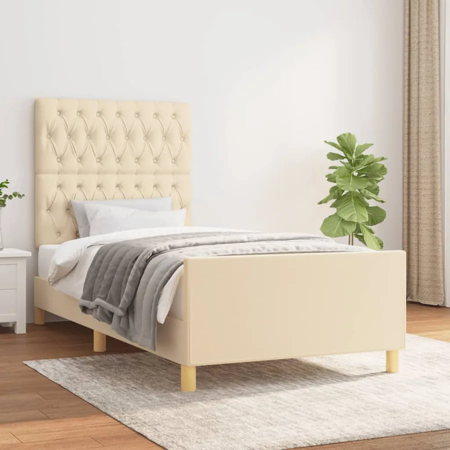 Cadre de lit sans matelas crème 90x190 cm tissu