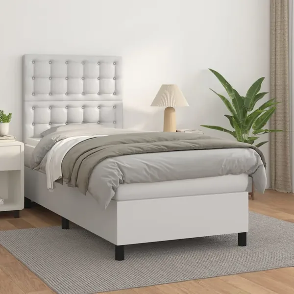 Sommier à lattes de lit avec matelas Blanc 90x200 cm Similicuir