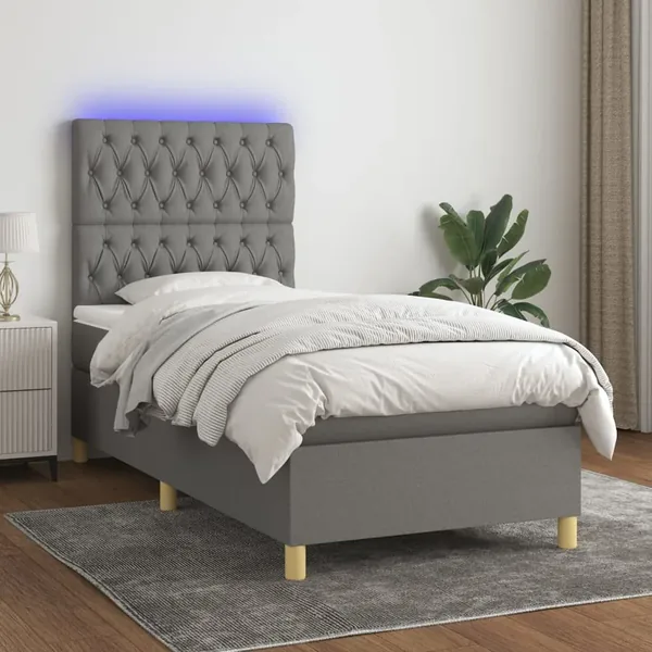 Sommier à lattes de lit et matelas et LED Gris foncé 90x200cm