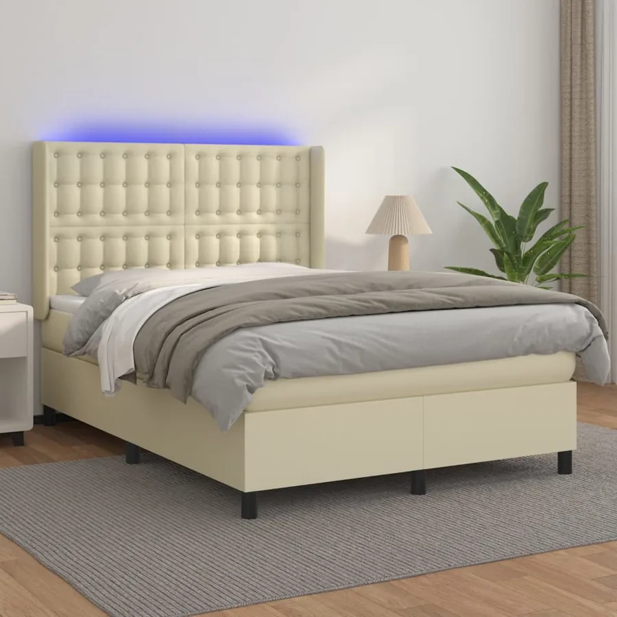 Sommier à lattes de lit matelas LED Crème 140x190 cm Similicuir