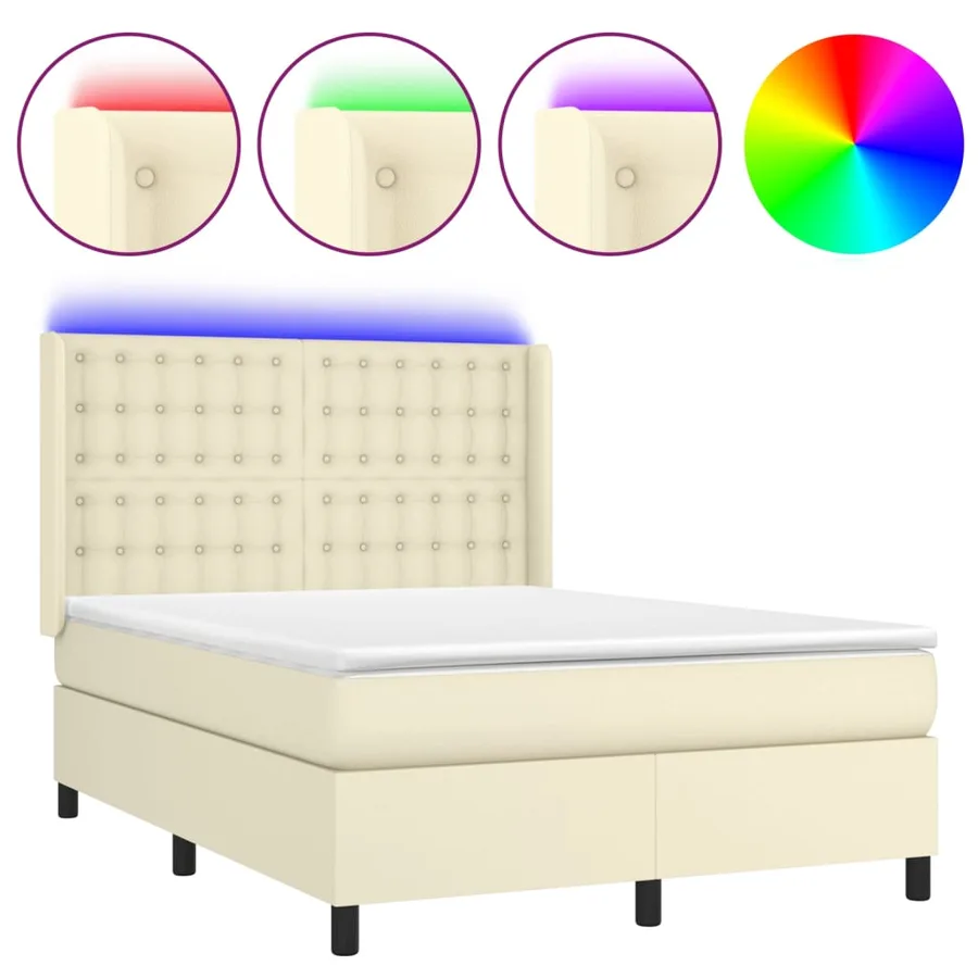 Sommier à lattes de lit matelas LED Crème 140x190 cm Similicuir - 2