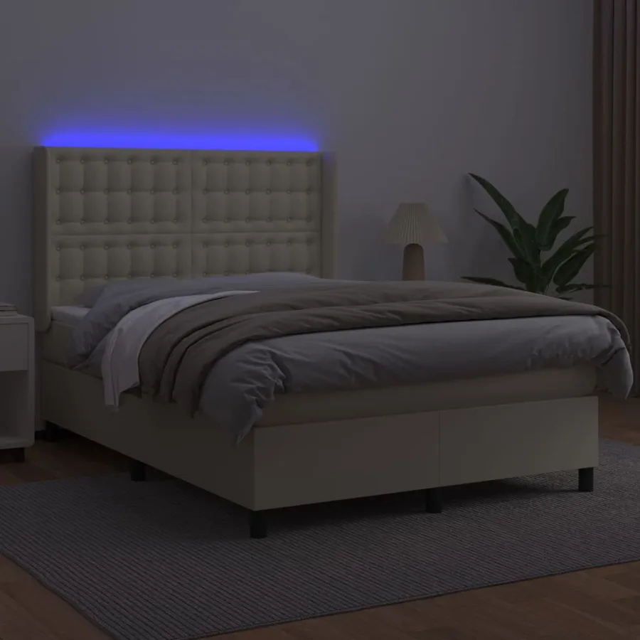 Sommier à lattes de lit matelas LED Crème 140x190 cm Similicuir - 3