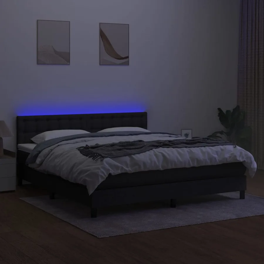 Sommier à lattes de lit avec matelas LED Noir 160x200 cm Tissu - 4