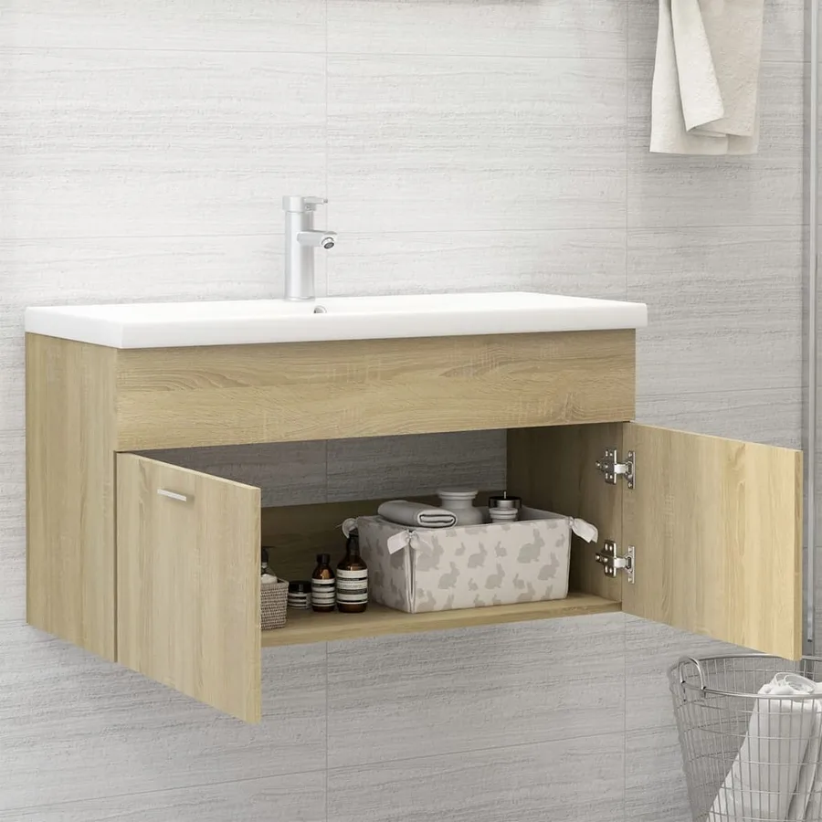 Armoire d'évier avec lavabo intégré Chêne sonoma Aggloméré - 7