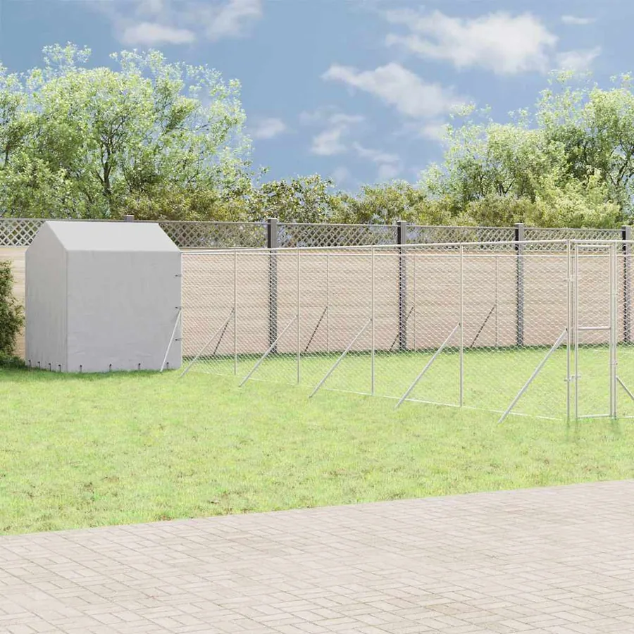 Chenil d'extérieur pour chiens avec toit argenté 12x12x2,5 m