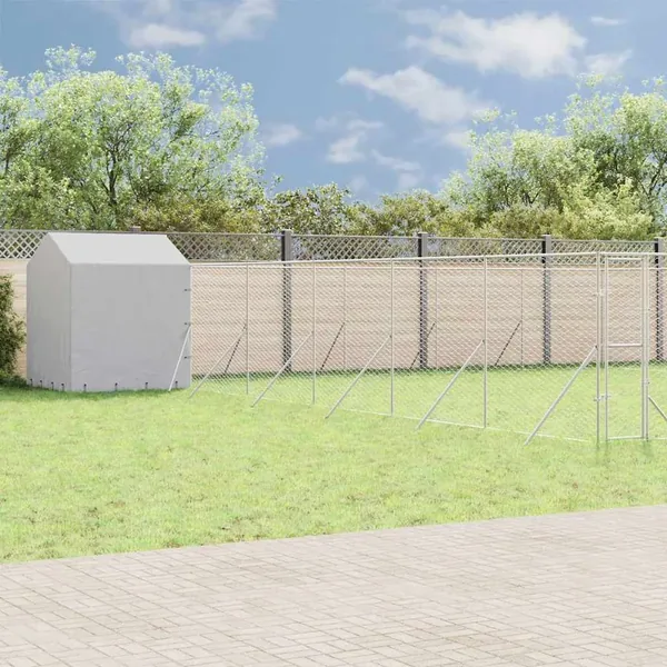 Chenil d'extérieur pour chiens avec toit argenté 12x12x2,5 m