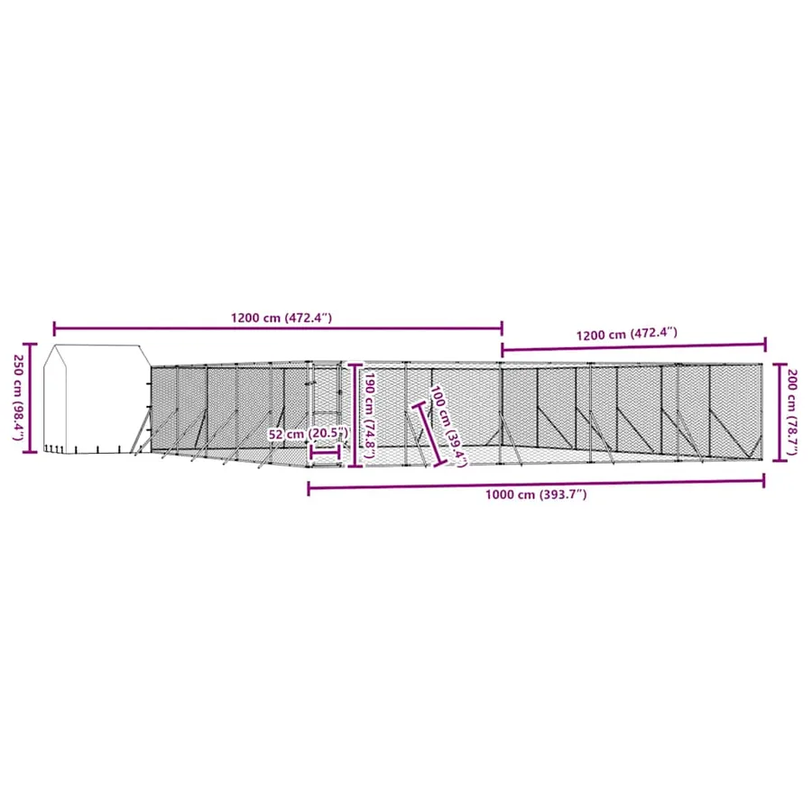 Chenil d'extérieur pour chiens avec toit argenté 12x12x2,5 m - 9