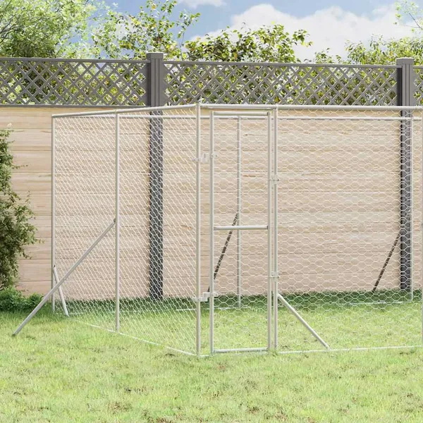 Chenil d'extérieur pour chiens argenté 8x4x2 m acier galvanisé