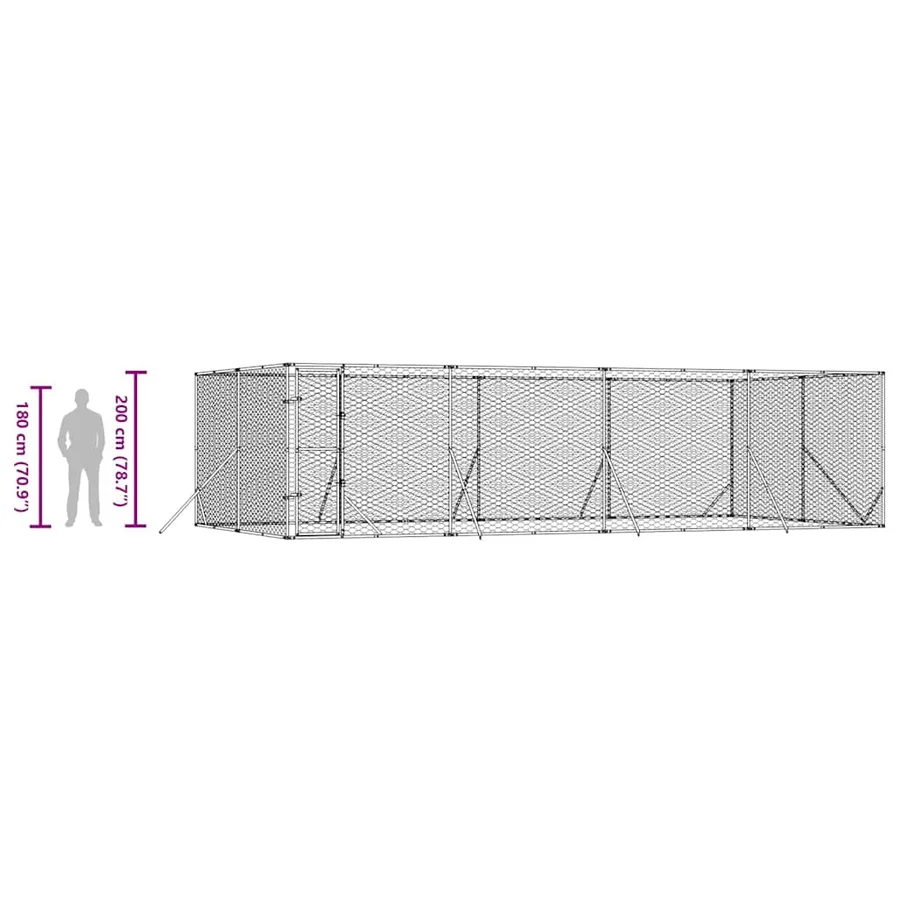 Chenil d'extérieur pour chiens argenté 8x4x2 m acier galvanisé - 10