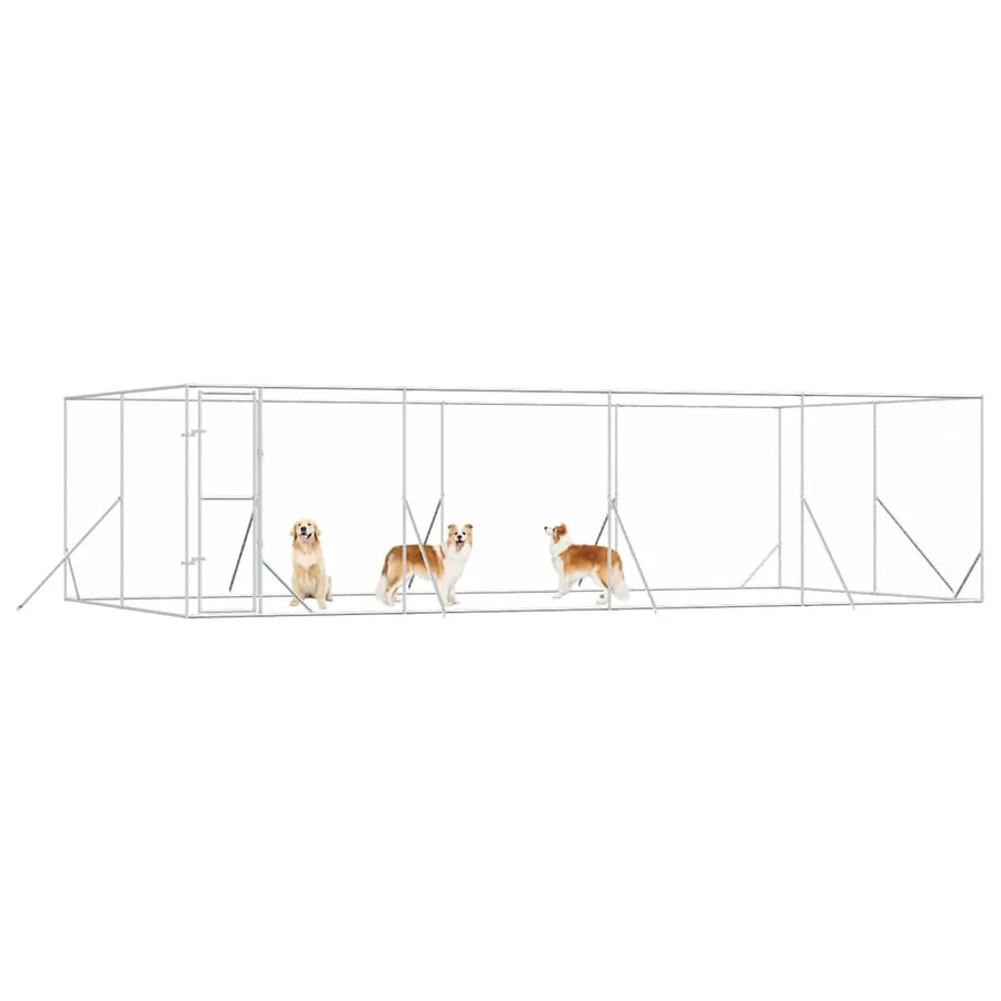 Chenil d'extérieur pour chiens argenté 8x4x2 m acier galvanisé - 4