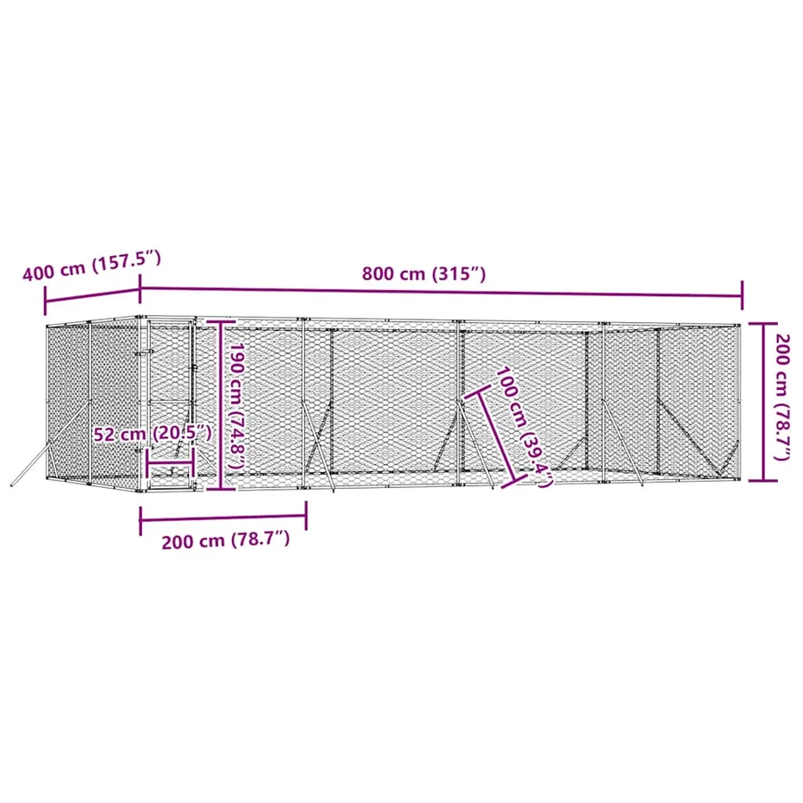 Chenil d'extérieur pour chiens argenté 8x4x2 m acier galvanisé - 9