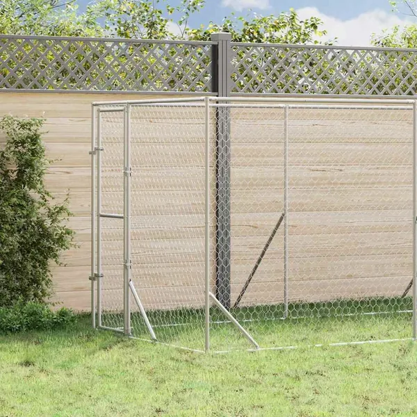 Chenil d'extérieur pour chiens argenté 2x14x2 m acier galvanisé