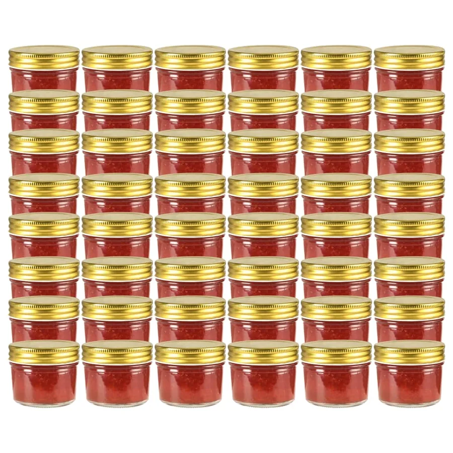 48 pcs Pots à confiture avec couvercle doré Verre 110 ml