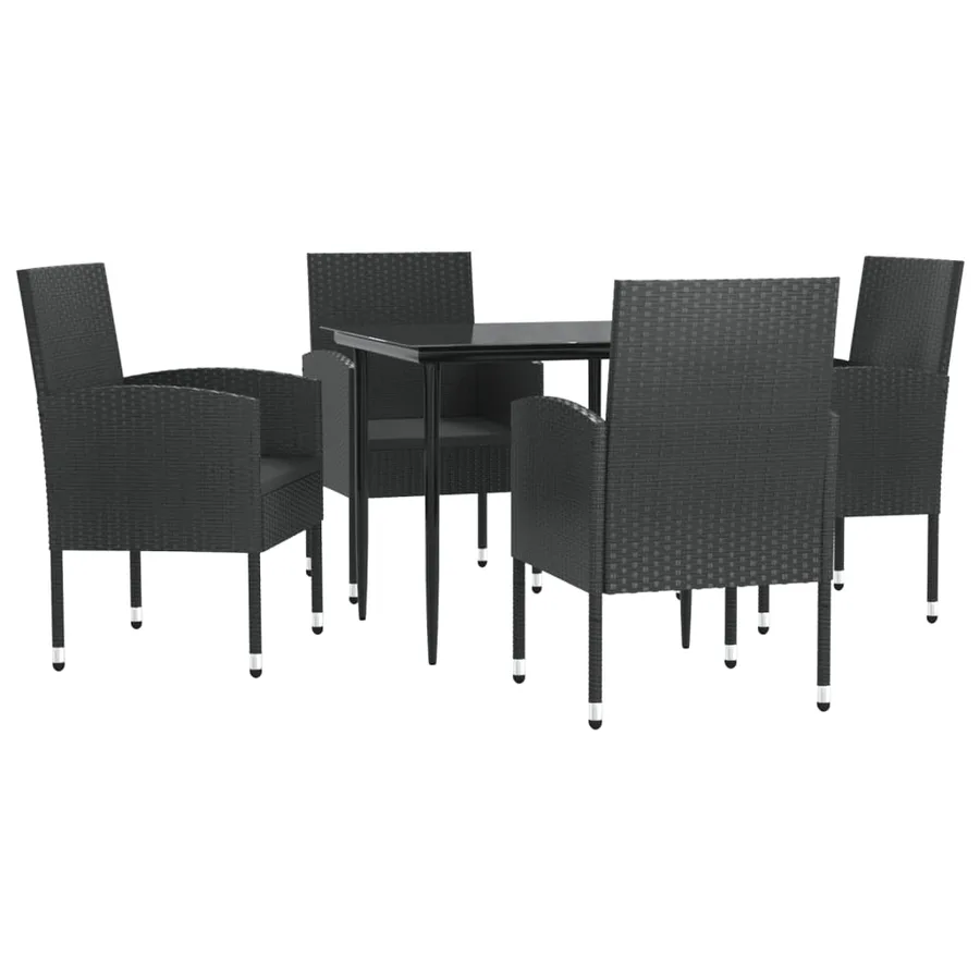 Ensemble à manger de jardin 5 pcs noir résine tressée et acier - 2
