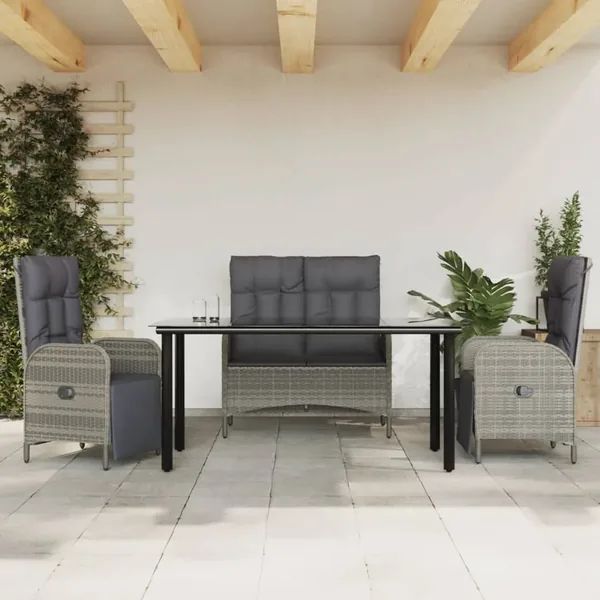 Ensemble à manger jardin 4pcs et coussins Gris Résine tressée