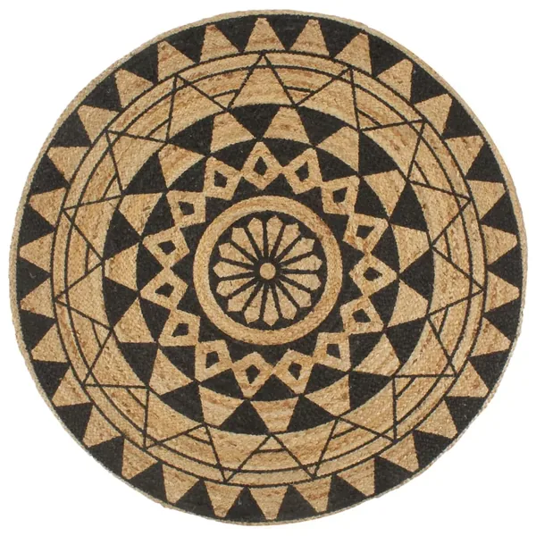 Tapis fait à la main Jute avec imprimé noir 150 cm