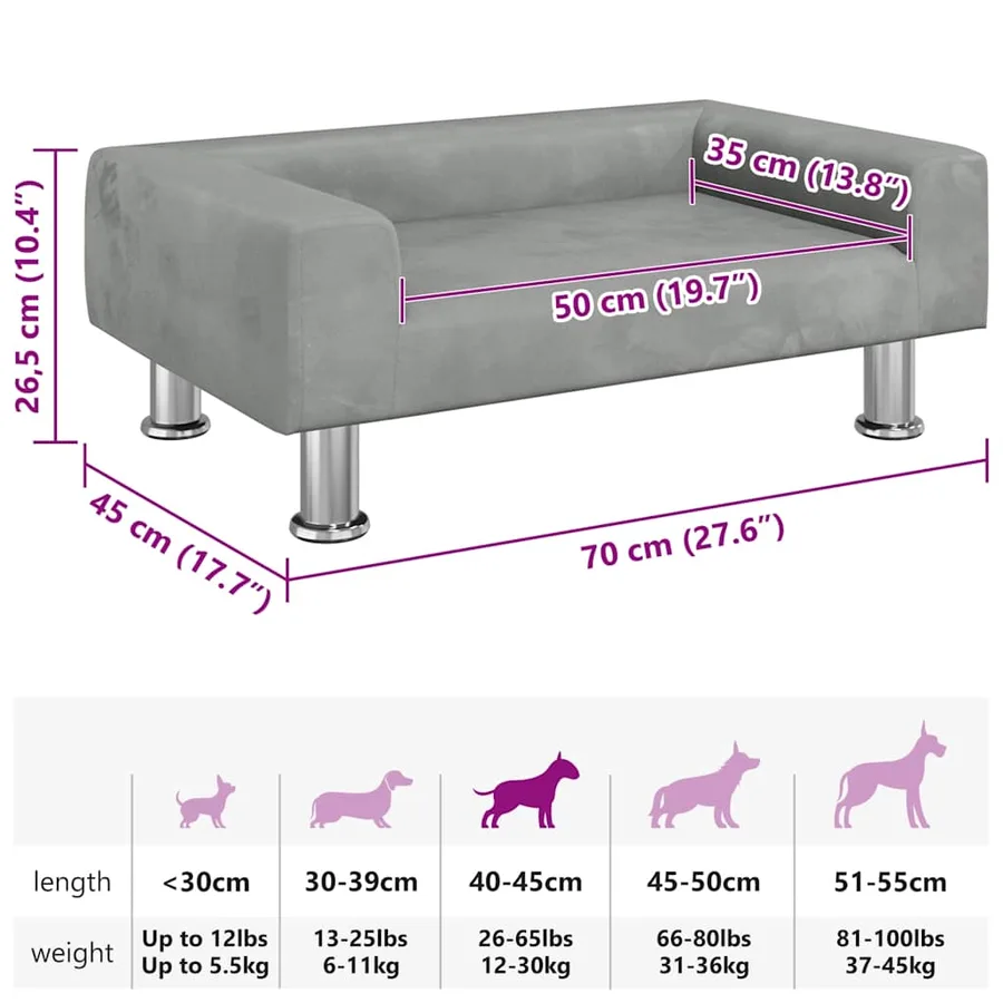 Lit pour chien gris clair 70x45x26,5 cm velours - 7
