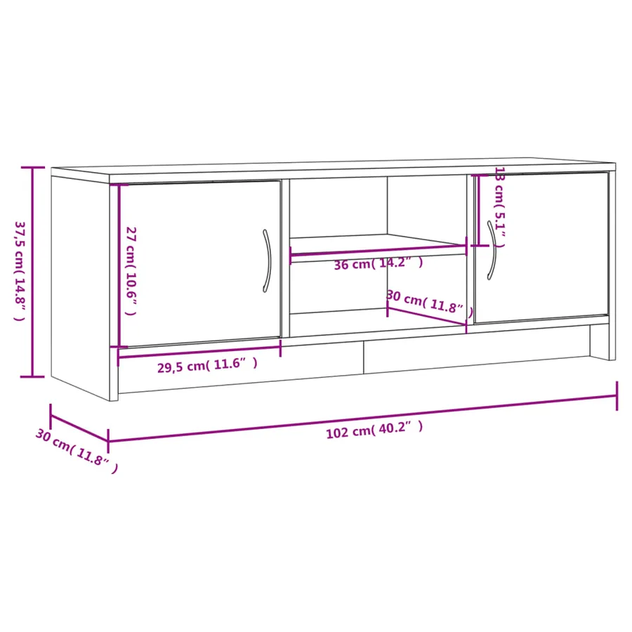 Meuble TV blanc 102x30x37,5 cm bois d'ingénierie - 11