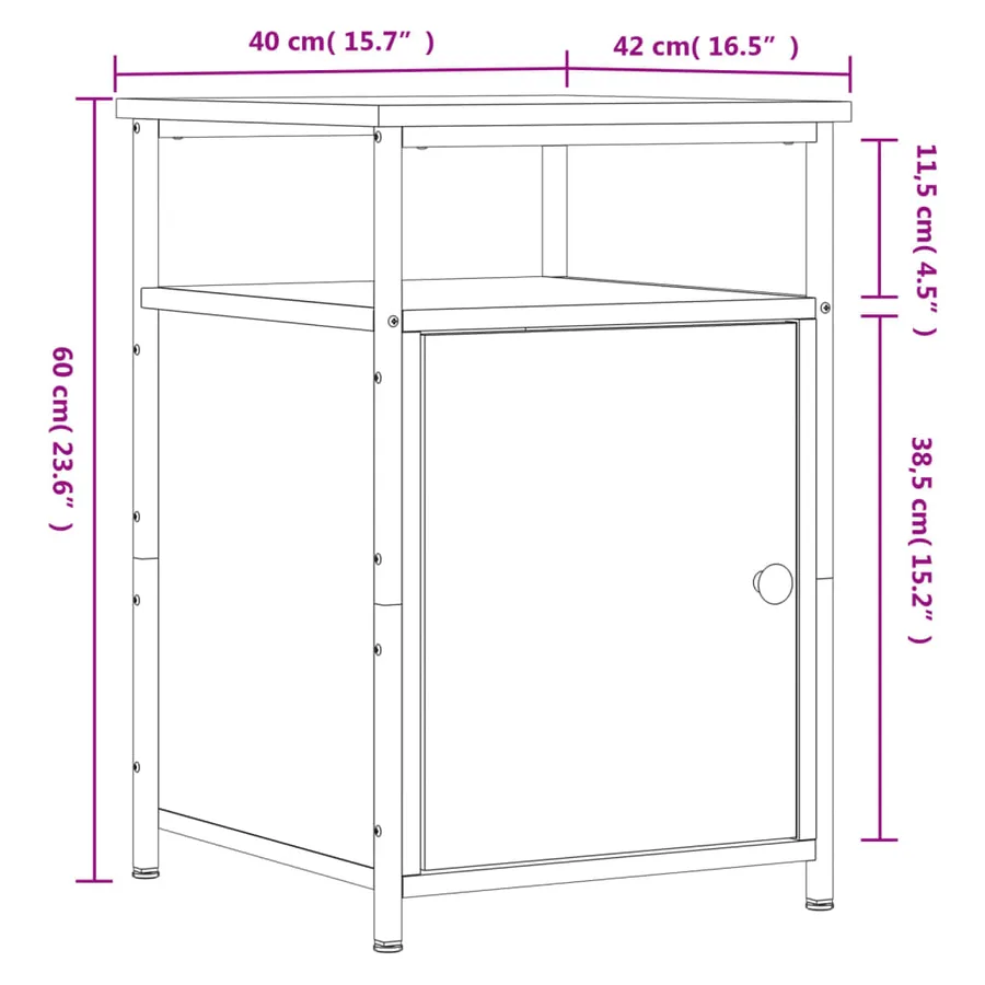 Table de chevet sonoma gris 40x42x60 cm bois d'ingénierie - 12