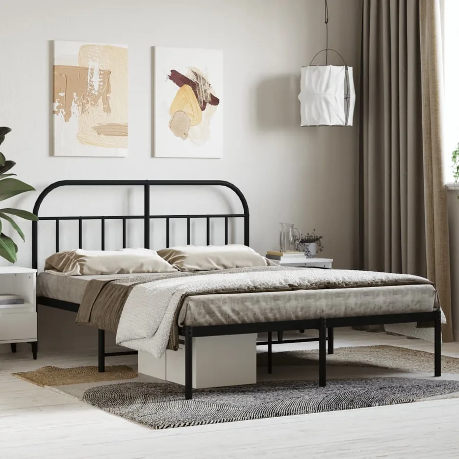 Cadre de lit métal sans matelas avec tête de lit noir 140x190cm