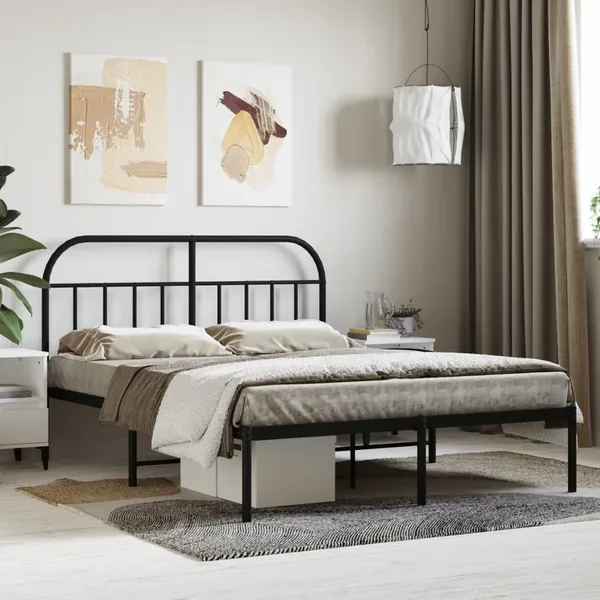 Cadre de lit métal sans matelas avec tête de lit noir 140x190cm