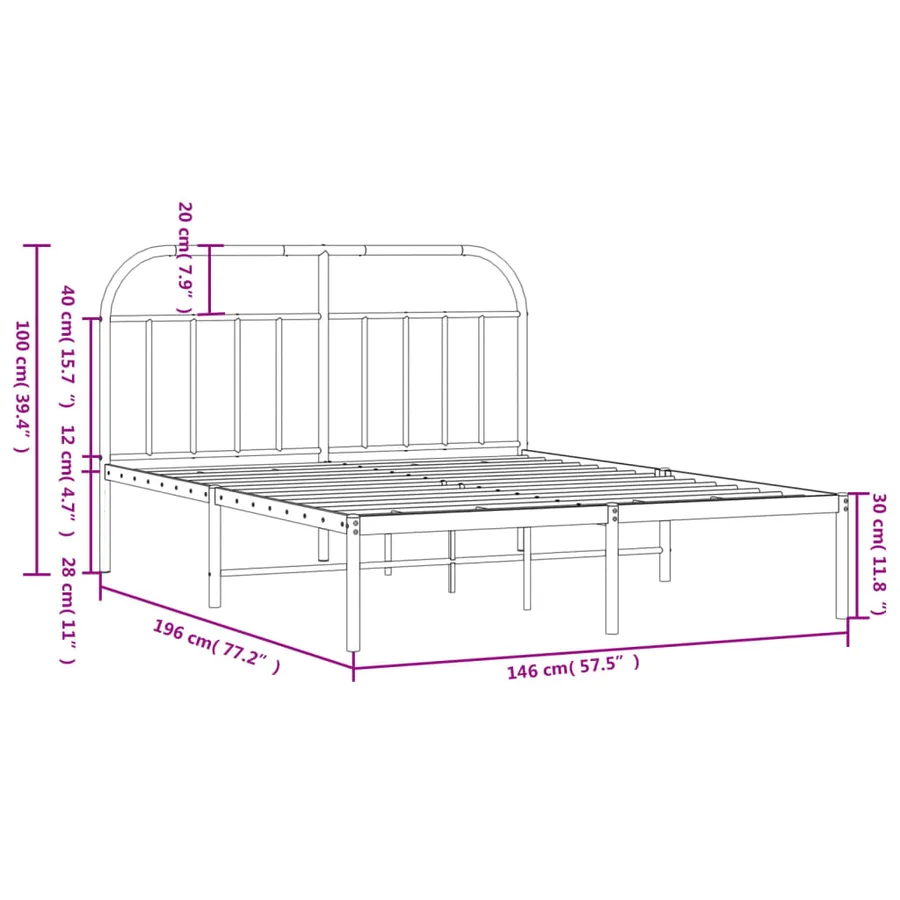 Cadre de lit métal sans matelas avec tête de lit noir 140x190cm - 10