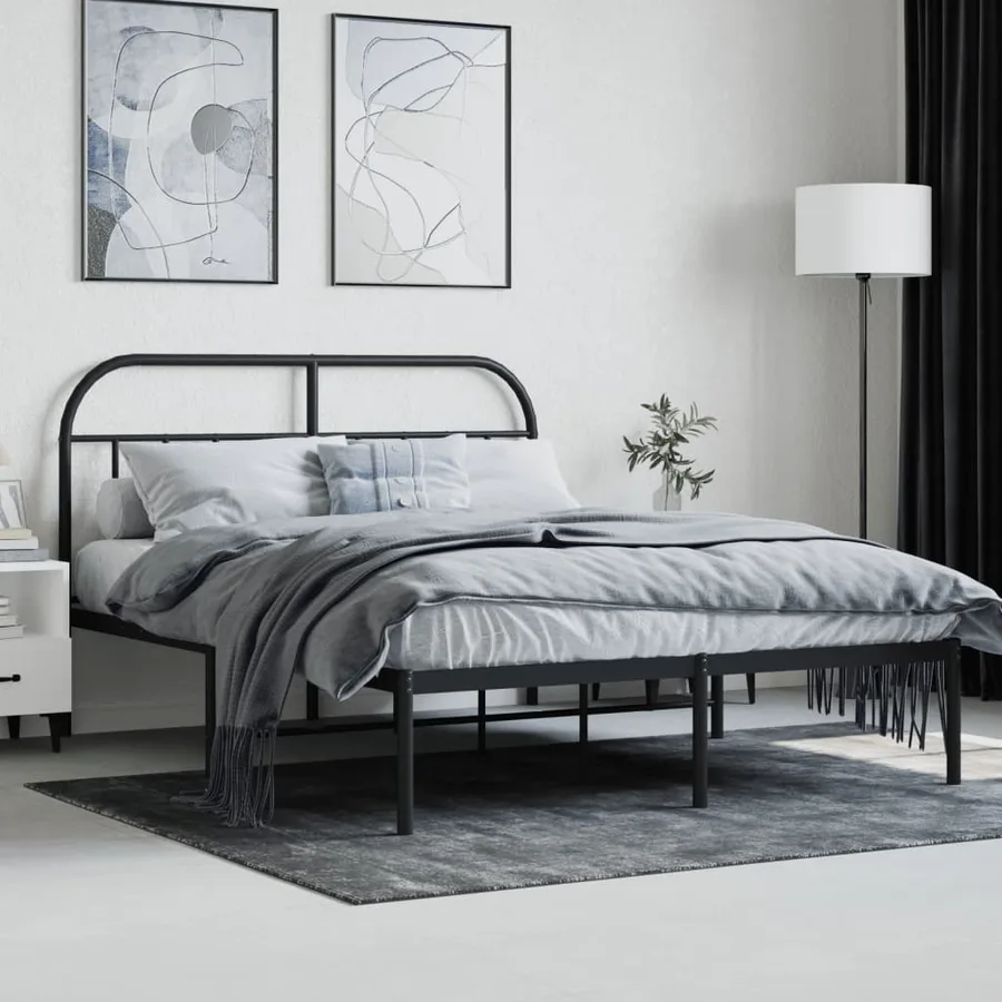 Cadre de lit métal sans matelas avec tête de lit noir 140x190cm - 4