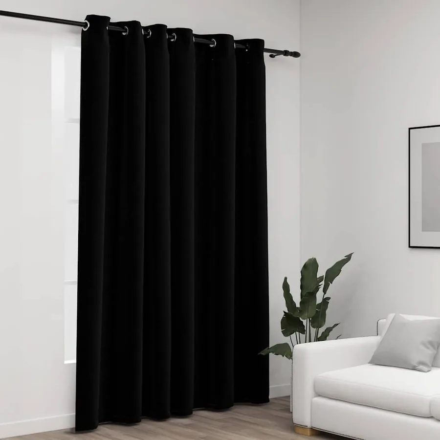 Rideau occultant Aspect de lin avec œillets Noir 290x245 cm