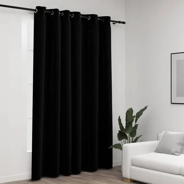 Rideau occultant Aspect de lin avec œillets Noir 290x245 cm