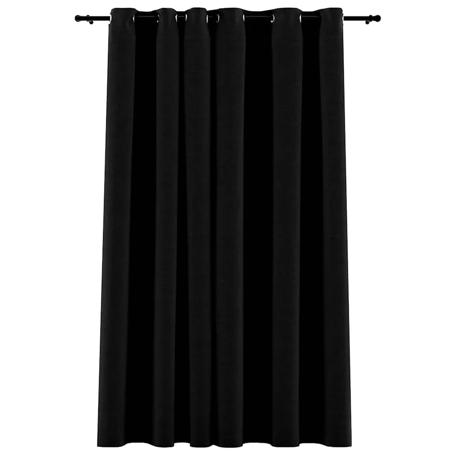 Rideau occultant Aspect de lin avec œillets Noir 290x245 cm - 2