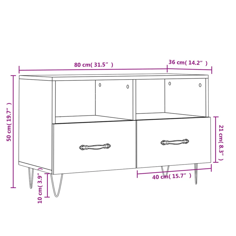 Meuble TV Blanc 80x36x50 cm Bois d'ingénierie - 12
