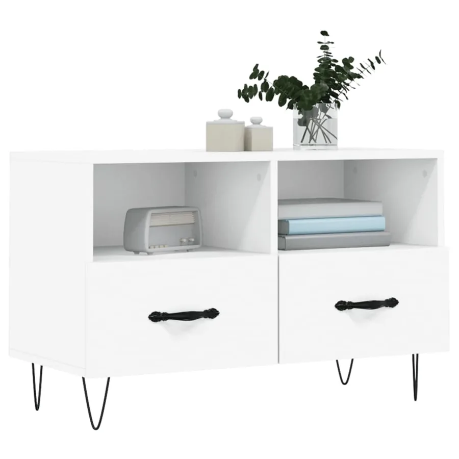 Meuble TV Blanc 80x36x50 cm Bois d'ingénierie - 3