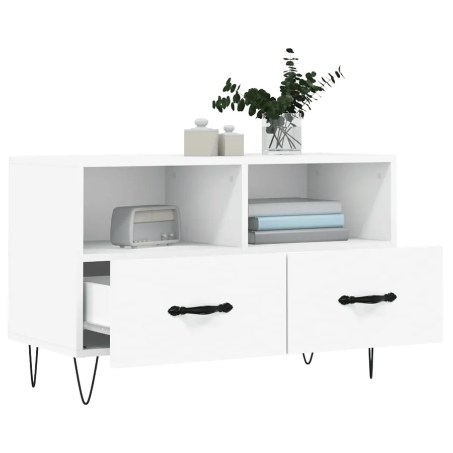 Meuble TV Blanc 80x36x50 cm Bois d'ingénierie - 4